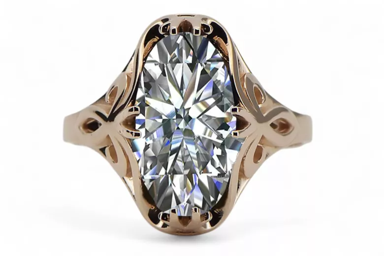 Anneau Zircon Or rose 14 carats vintage d'origine Style vintage vrc082r